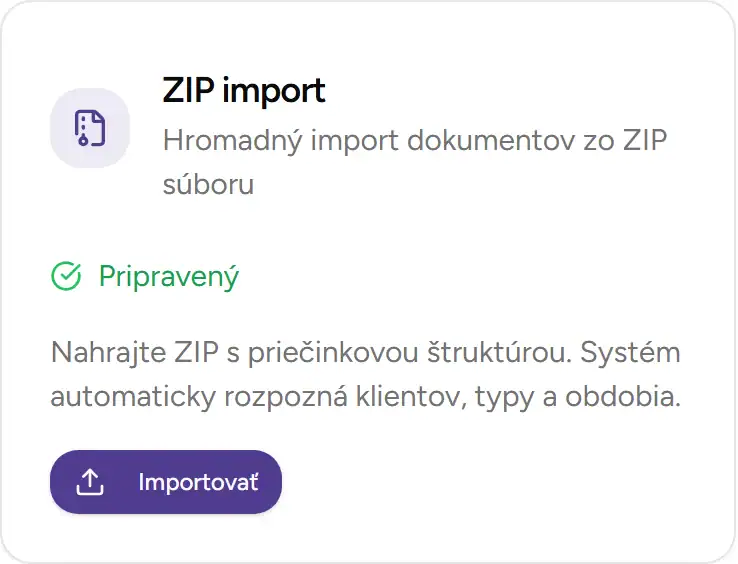 Karta hromadného importu v sekcii Integrácie - Desktop