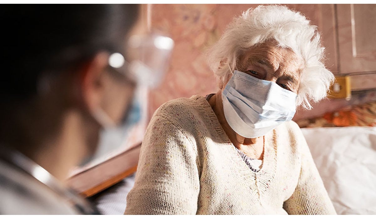 Elderly Woman In Mask With Healthworker Gatewayextension
