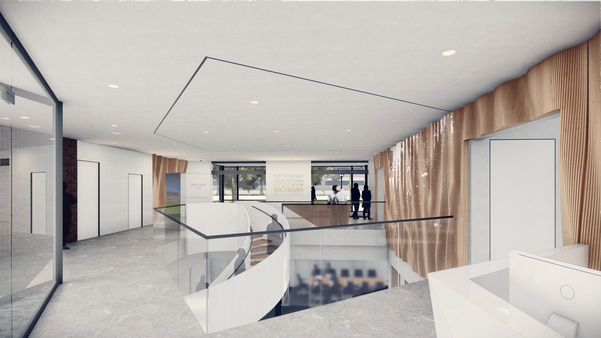Rendering of the renovated Alumni Center's lobby