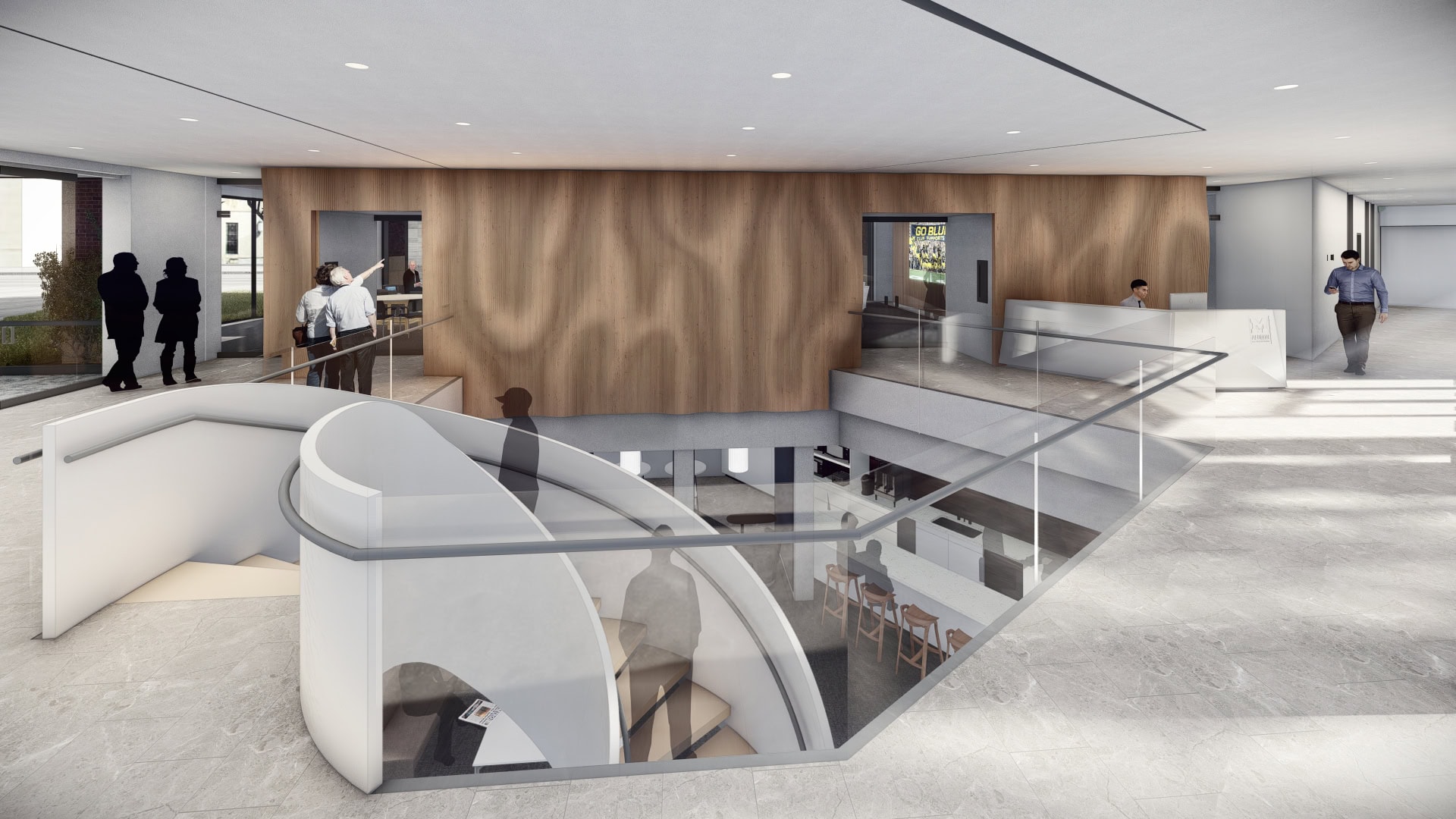 Rendering of the renovated Alumni Center's lobby