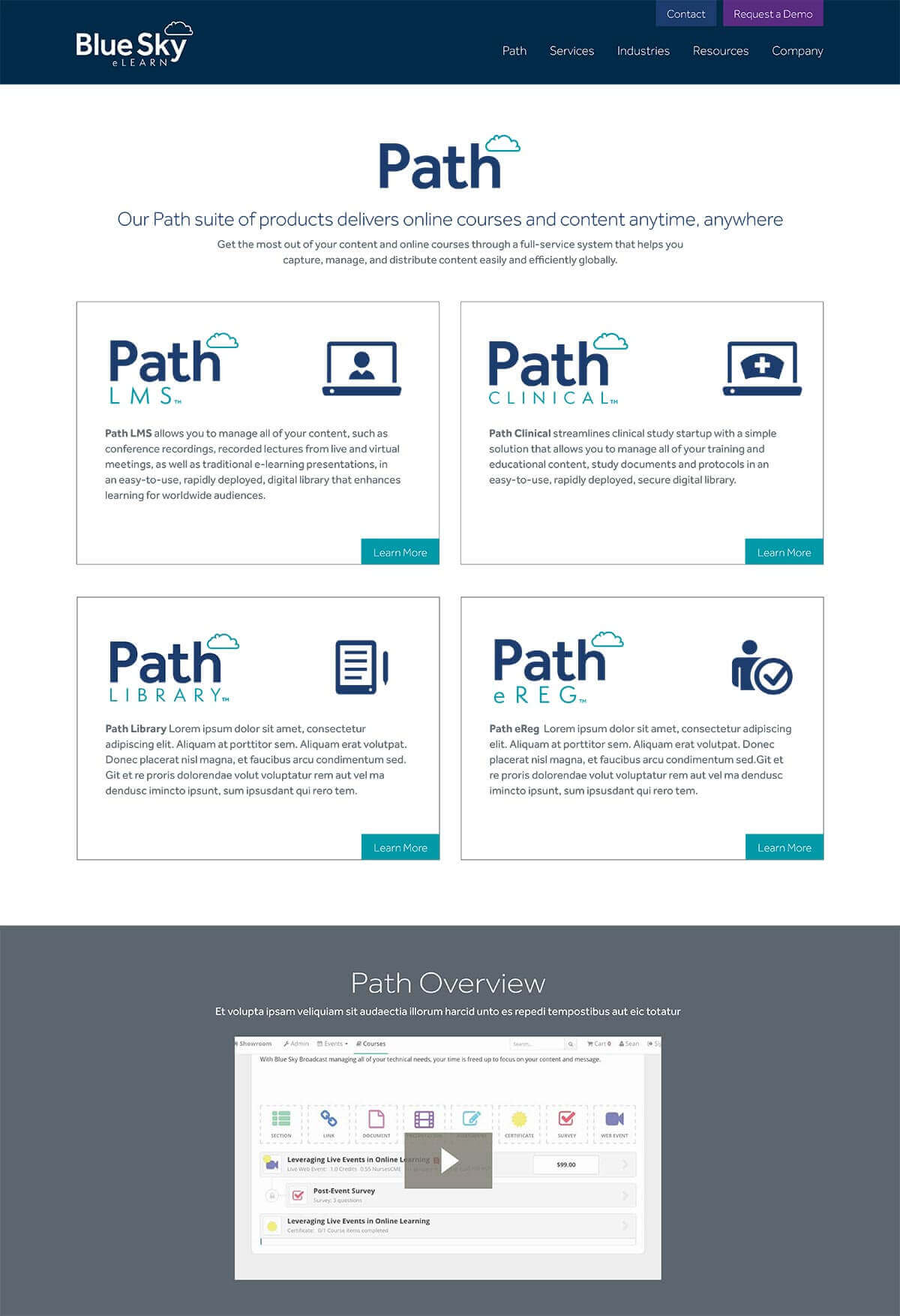 Blue Sky eLearn website path page