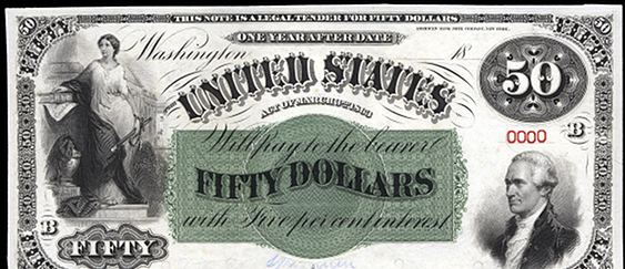 1863 Fifty Dollar Interest Bearing Notes 1yr