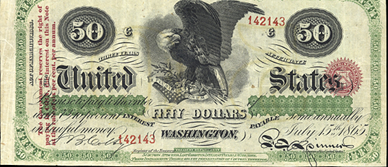 1865 Fifty Dollar Interest Bearing Notes 3yr