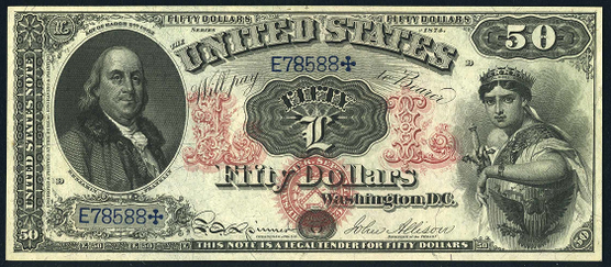 1874 Fifty Dollar Legal Tender Or United States Note