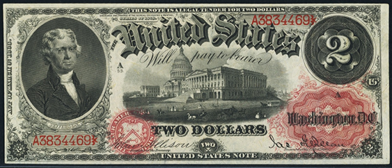 1878 Two Dollar Legal Tender Or United States Note