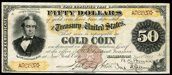 1882 Fifty Dollar Gold Certificates Countersigned