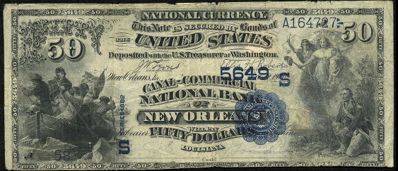 1882 \$50 Value Back - Front