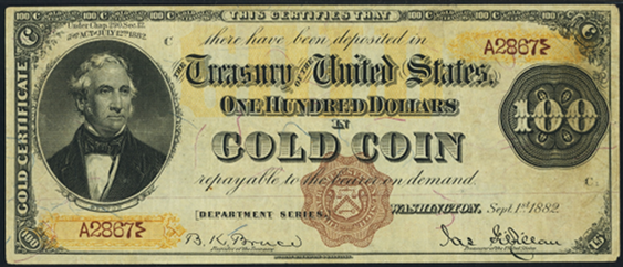 1882 One Hundred Dollar Gold Certificate