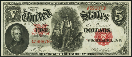 1907 Five Dollar Legal Tender Or United States Note