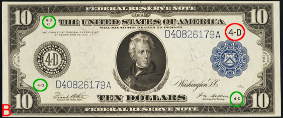 1914 Ten Dollar Federal Reserve Notes Blue Seal B