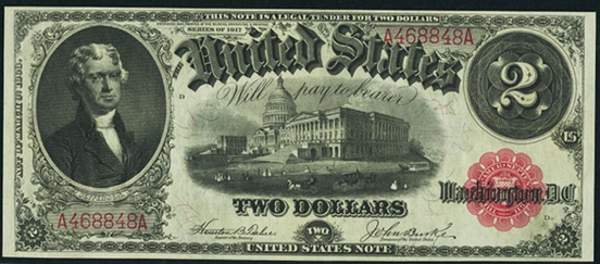 1917 Two Dollar Legal Tender Or United States Note