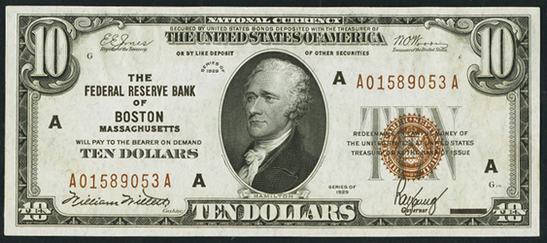 1929 Ten Dollar Federal Reserve Bank Note