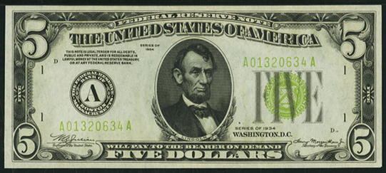 1934 Five Dollar Federal Reserve Note