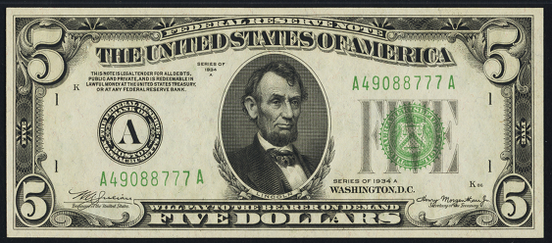 1934a Five Dollar Federal Reserve Note