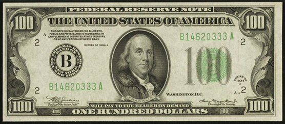 1934a One Hundred Dollar Federal Reserve Note