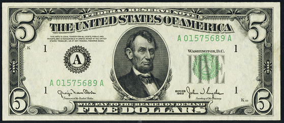 1950c Five Dollar Federal Reserve Note
