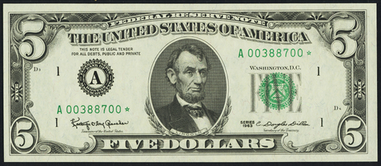 1963 Five Dollar Federal Reserve Note