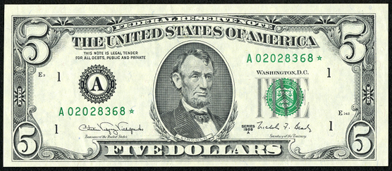 1988a Five Dollar Federal Reserve Note