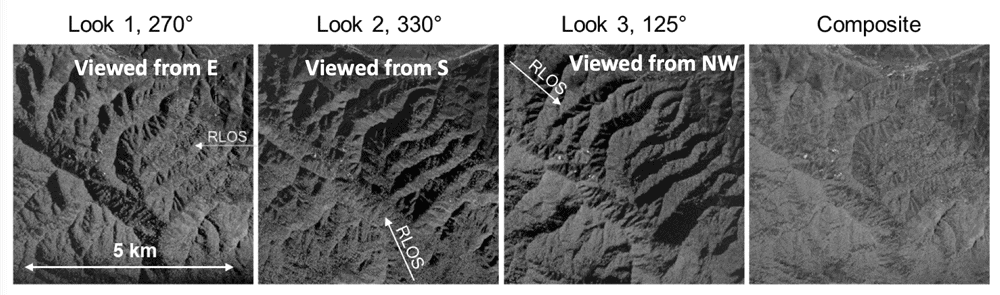 Three CIRES observations of the same scene from different angles show that a registered combination of these multiple views can provide near-uniform illumination coverage of mountainous areas. Image: ESTF presentation, NASA, 2019