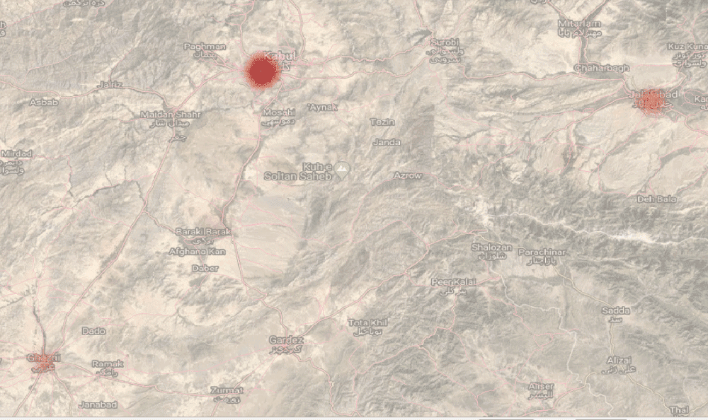 Map created with QGIS showing heat density map of theoretical attacks. Map: author.