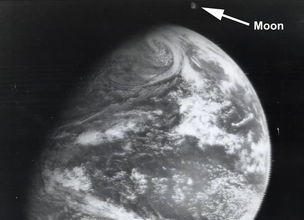 The ATS-1 satellite captured the first image of the Earth and the Moon together on December 22, 1966. Image: NASA