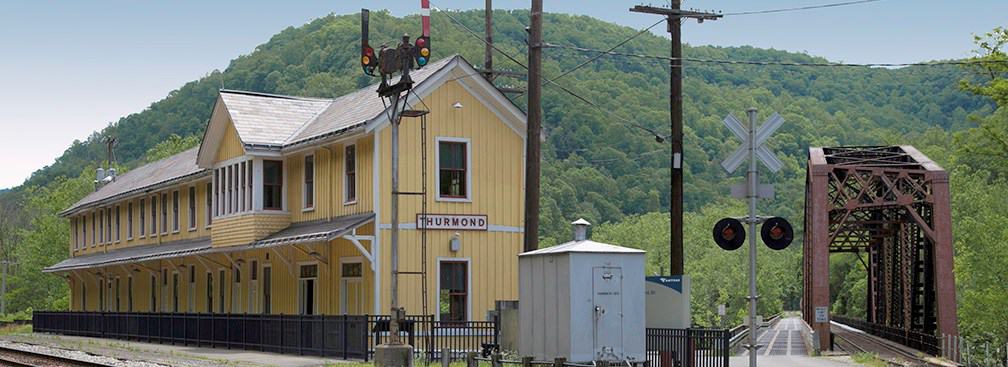 A picture of Thurmond Depot and railroad bridge, West Virginia.