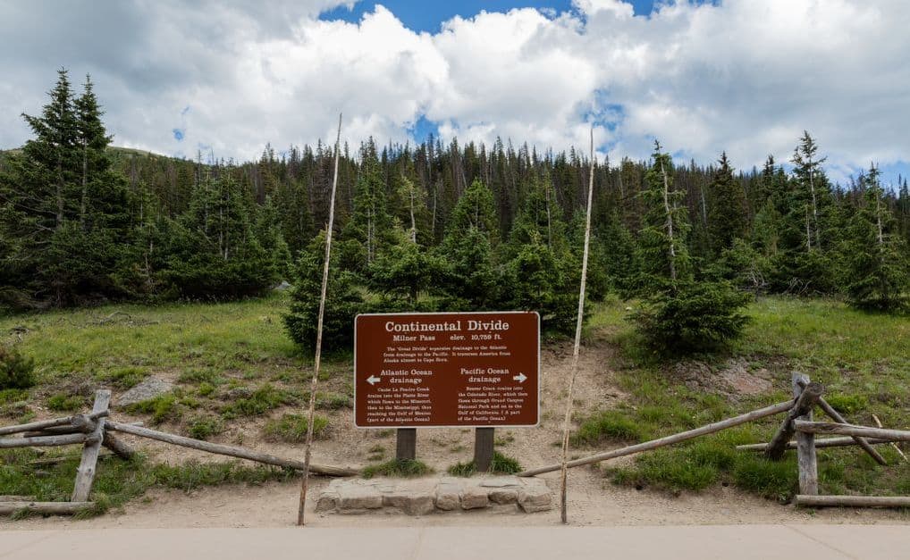 Sign marking the continental divide in Colorado.