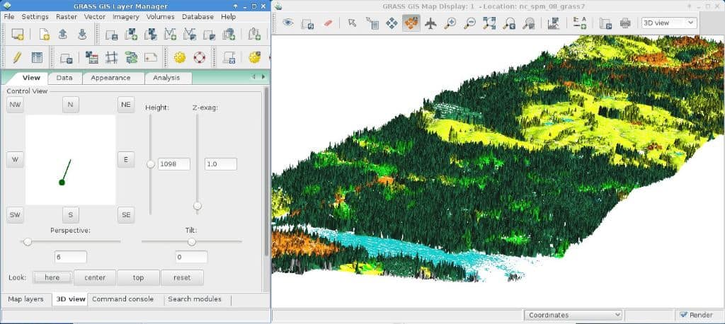 Screenshot from GRASS showing part of the user interface. Source: grass.osgeo.org