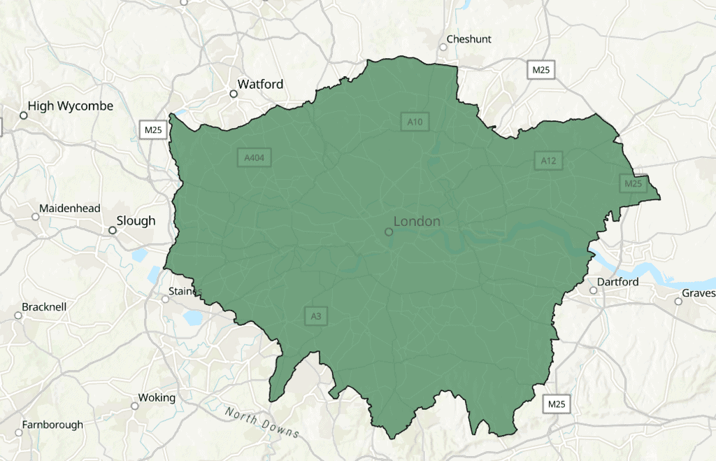 Dissolve Boundaries tool on walking times map in London.
