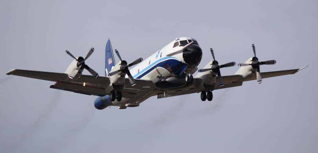 Specialized planes like this NOAA Lockheed WP-3D Orion N42RF, also known as "Kermit, are outfitted to collect weather data. Photo: Lt. Kevin Doremus / NOAA