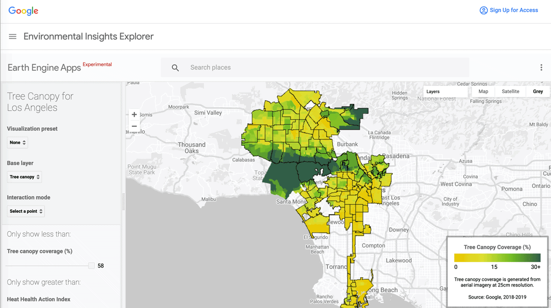 Tree Canopy Lab map of tree canopy in Los Angeles.