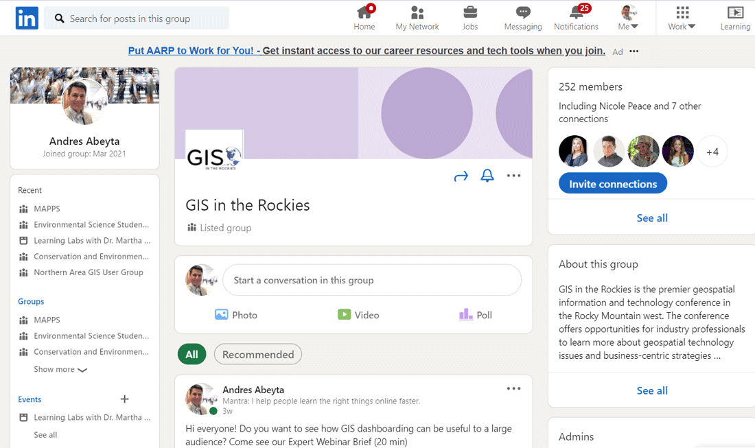 GIS group post on LikedIn from Andres Abeyta.