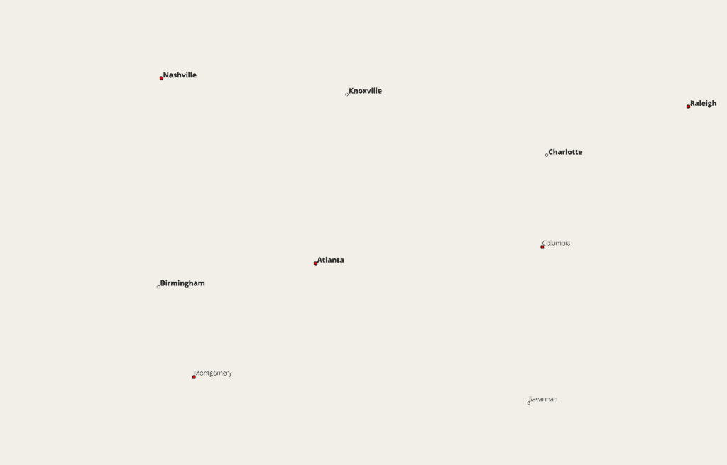 In GIS, point data can be used to show the geographic location of cities. Map: Caitlin Dempsey using Natural Earth Data.