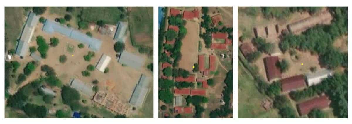 Examples of unmapped schools identified on satellite imagery. Source: Development Seed.