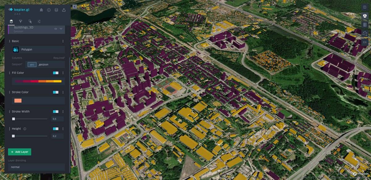 3D building visualisation using Kepler.gl. Image: GeoAlert.