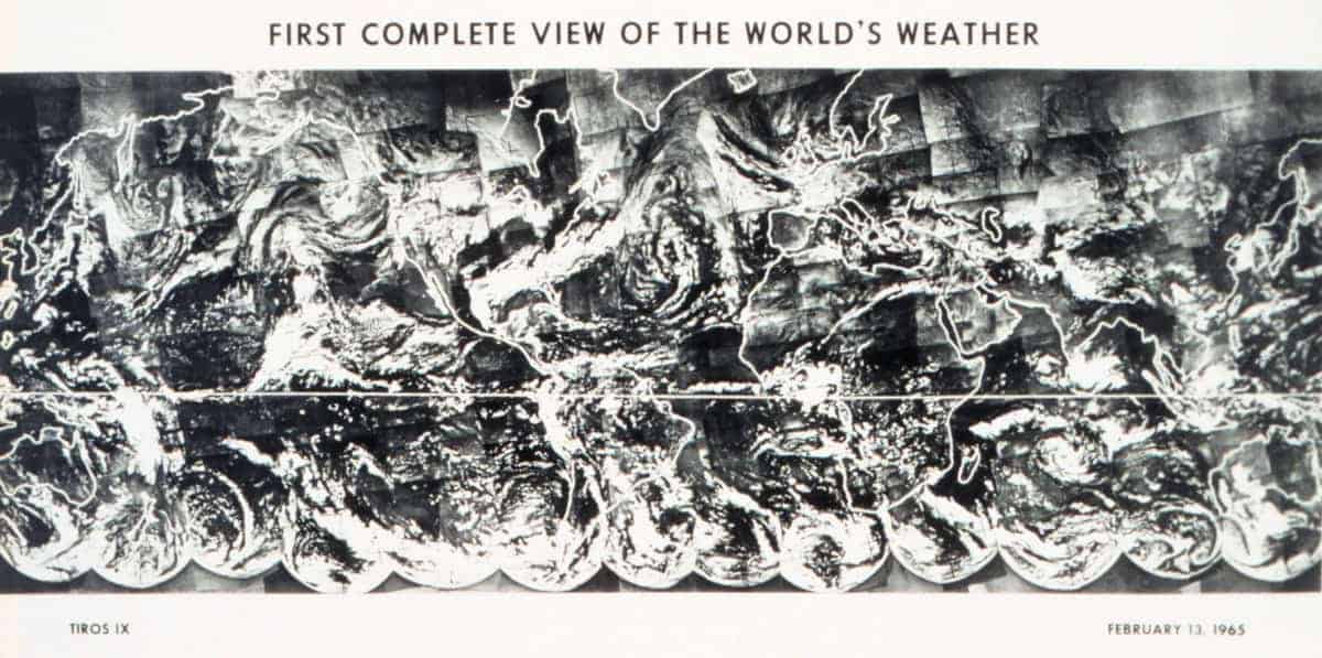 Composite view of the Earth, Television Infrared Observation Satellite (TIROS-IX), 1965. Image: NASA.