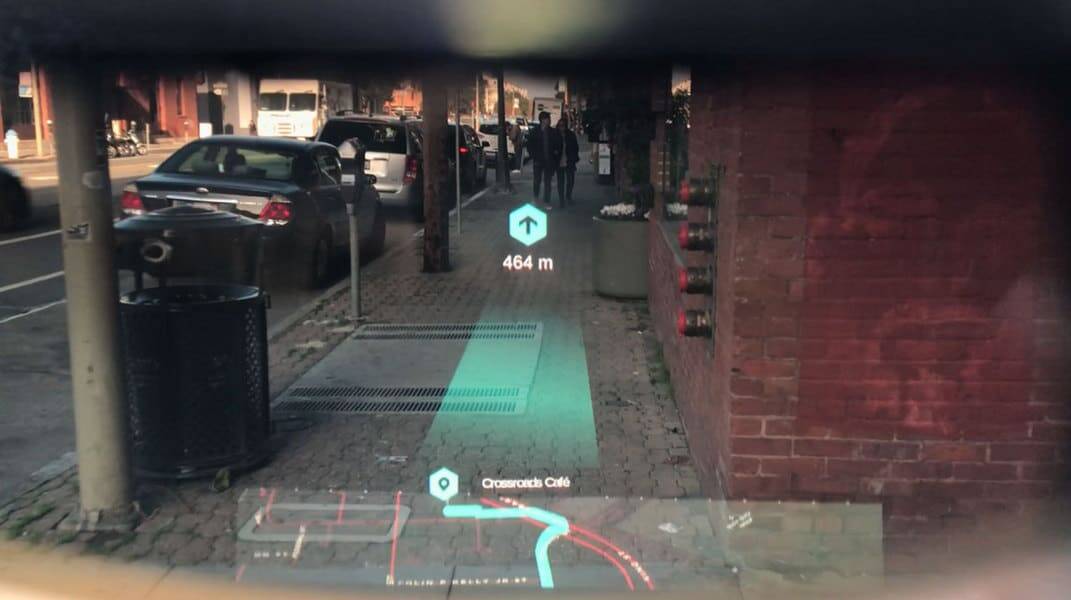 Mapbox has turned maps, location, and turn-by-turn directions into a wearable display using Maps SDK for Unity. Image: Mapbox