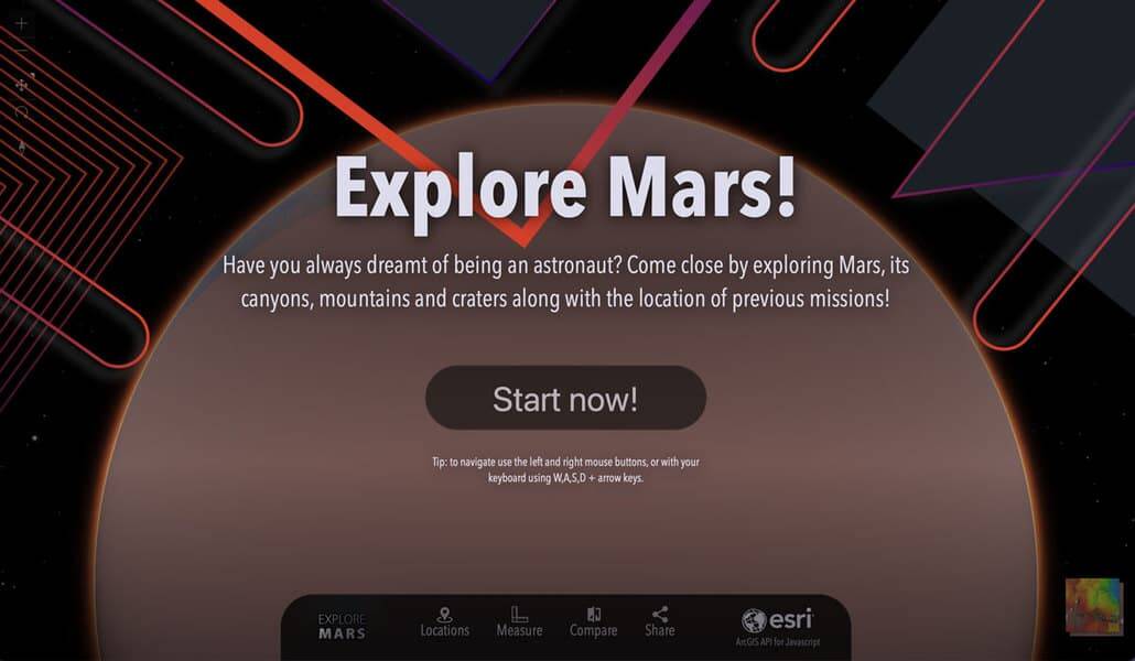 Screenshot of Esri's recently launched Explore Mars! site.