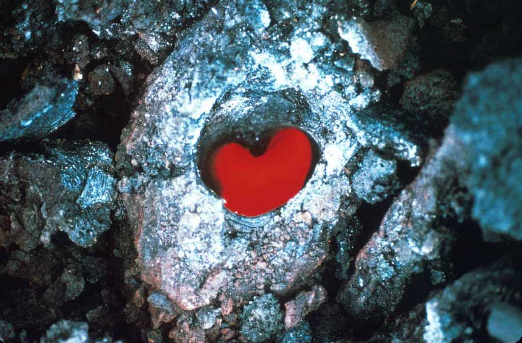 Hawaii Volcanoes National Park. October 1968 eruption of Kilauea Volcano. Glowing tree mold west of Napau Crater. Photo by D.A. Swanson, October 12, 1968.
