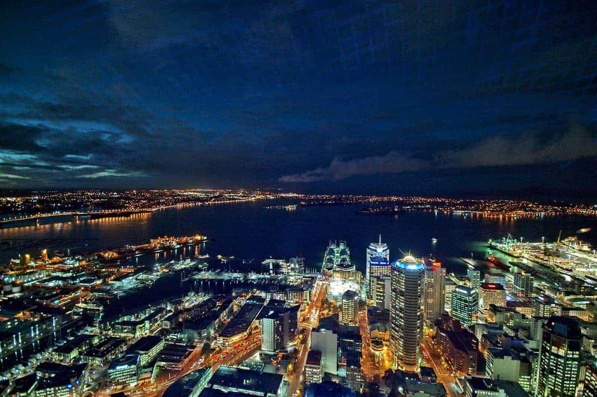 A view over Auckland, New Zealand at night. Photo: CIA, public domain.