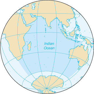Map of the Indian Ocean. Map: CIA World Factbook, public domain.