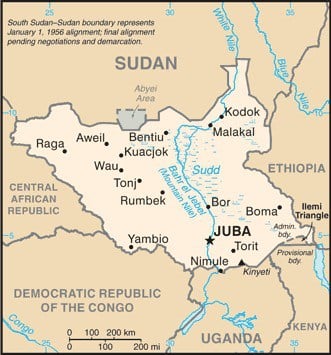 Map showing the location of South Sudan. Map: CIA, public domain.
