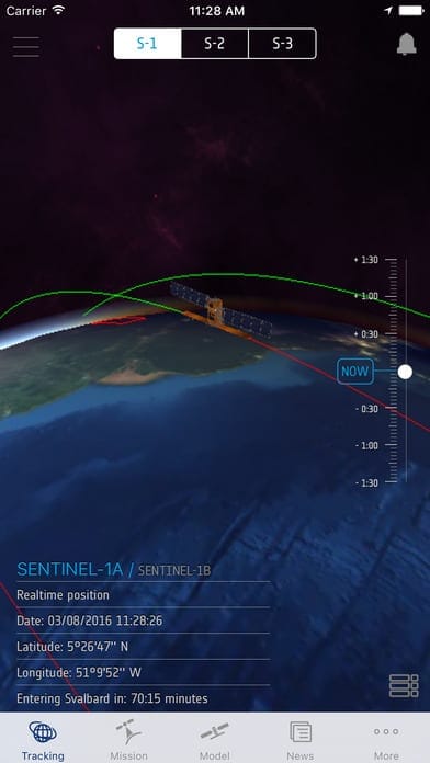 Track Sentinel satellites with the app. Image: ESA.