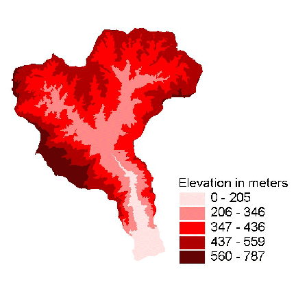 Digital Elevation Model (DEM) showing elevation.