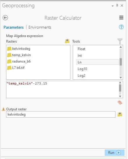 Figure 8: Conversion from Kelvin to degree Celsius in ArcGIS Pro.