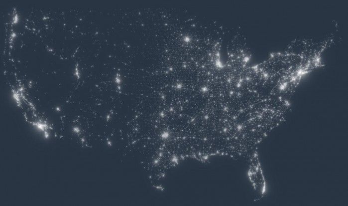 Imagery of Light Pollution in the USA from space, compliments the Nation Oceanic & Atmospheric Administration