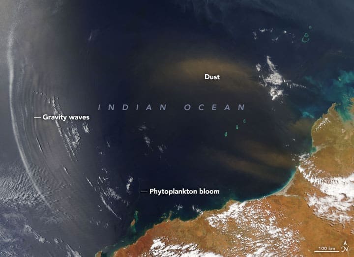 NASA’s Aqua satellite captured this view of the Indian Ocean off the coast of Australia on October 21, 2019. Image: NASA, public domain