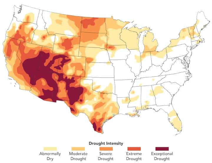 Map of drought conditions in the United States on March 23, 2021.