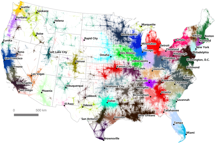 Map of defined commuter megaregions.
