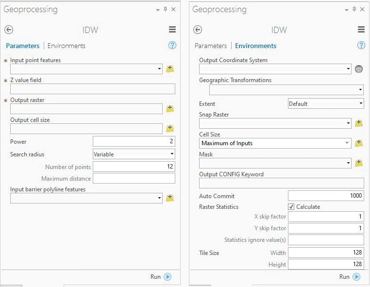 Figure 4: illustration of “IDW (Parameters and Environments tab)”